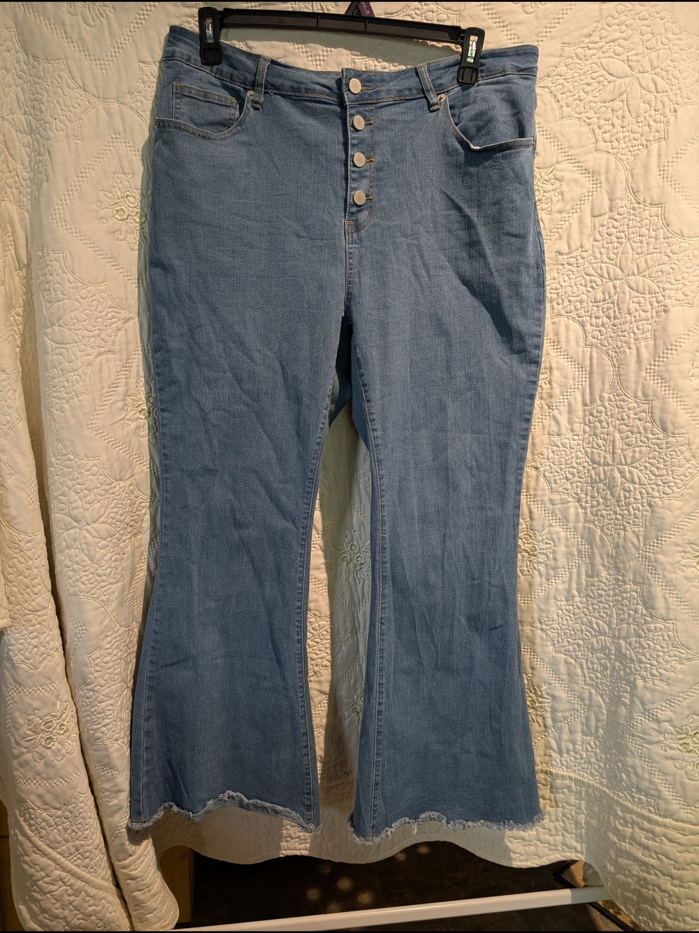 Women's Plus Size Light Blue Button-Front Flared Jeans